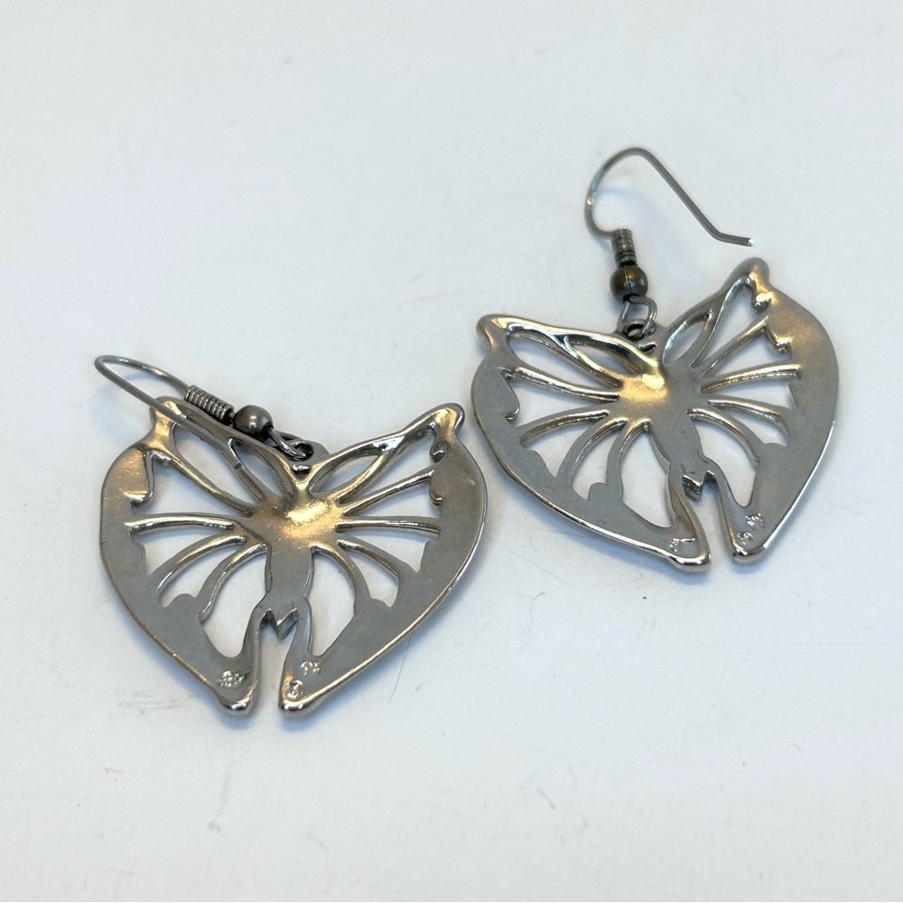 Silver Tone Cut Out Butterfly Dangle Earrings - Picture 6 of 14